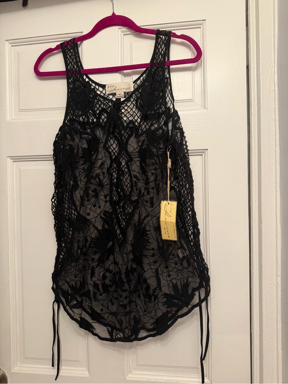 Black Lace Crochet Tank Top - Women